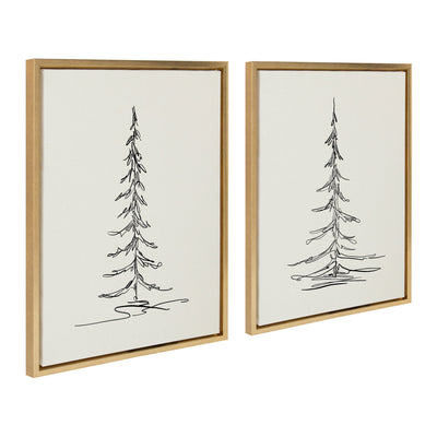 Sylvie Minimalist Evergreen Trees Sketch Framed Canvas Art Set by The Creative Bunch Studio
