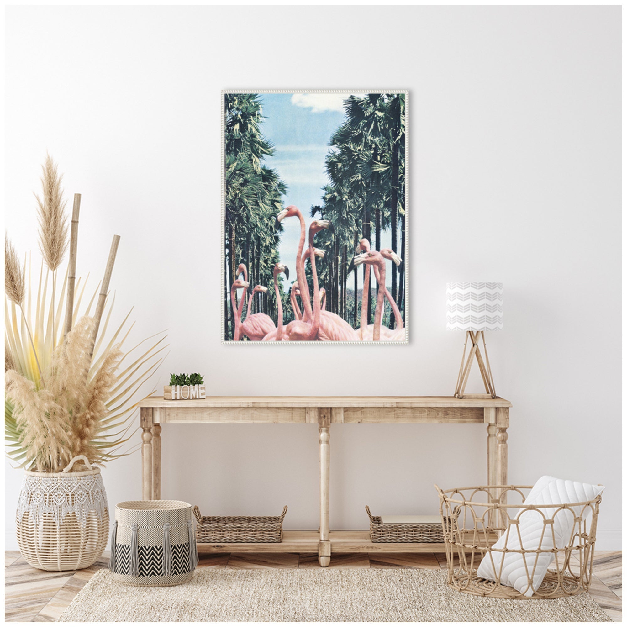 Sylvie Palm Trees and Flamingos Framed Canvas by Sarah Eisenlohr