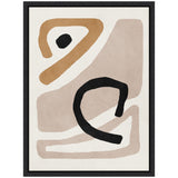 Abstract composition of beige and tan irregular shapes outlined by thick black lines on a textured cream background, framed in simple black.