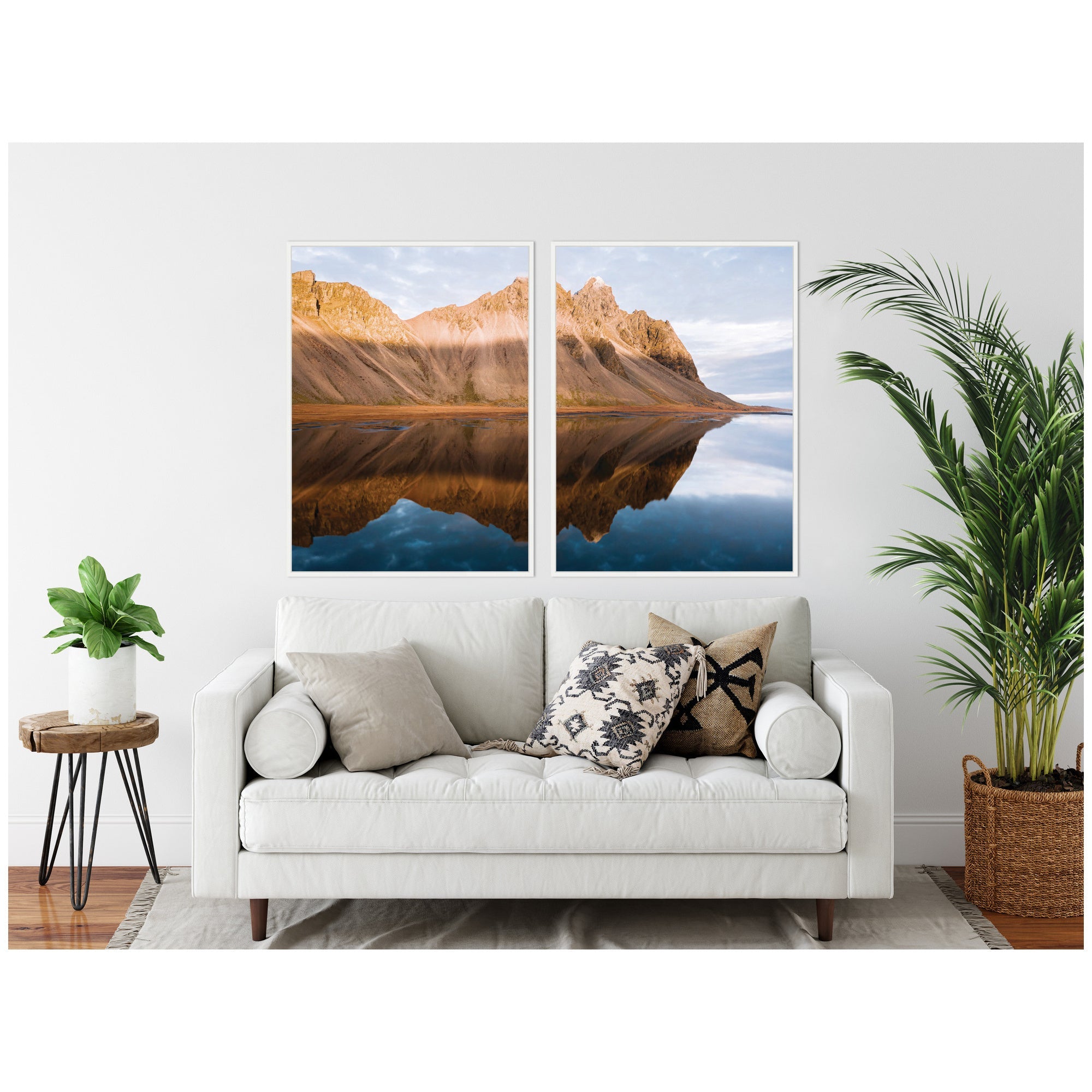 Sylvie Mountain Reflection in Iceland During Sunset Framed Canvas Art Set by Michael Schauer