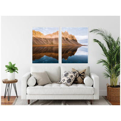 Sylvie Mountain Reflection in Iceland During Sunset Framed Canvas Art Set by Michael Schauer