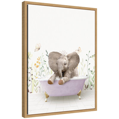 Sylvie Baby Elephant artwork featuring a baby elephant in a spring-themed bathtub against a neutral background