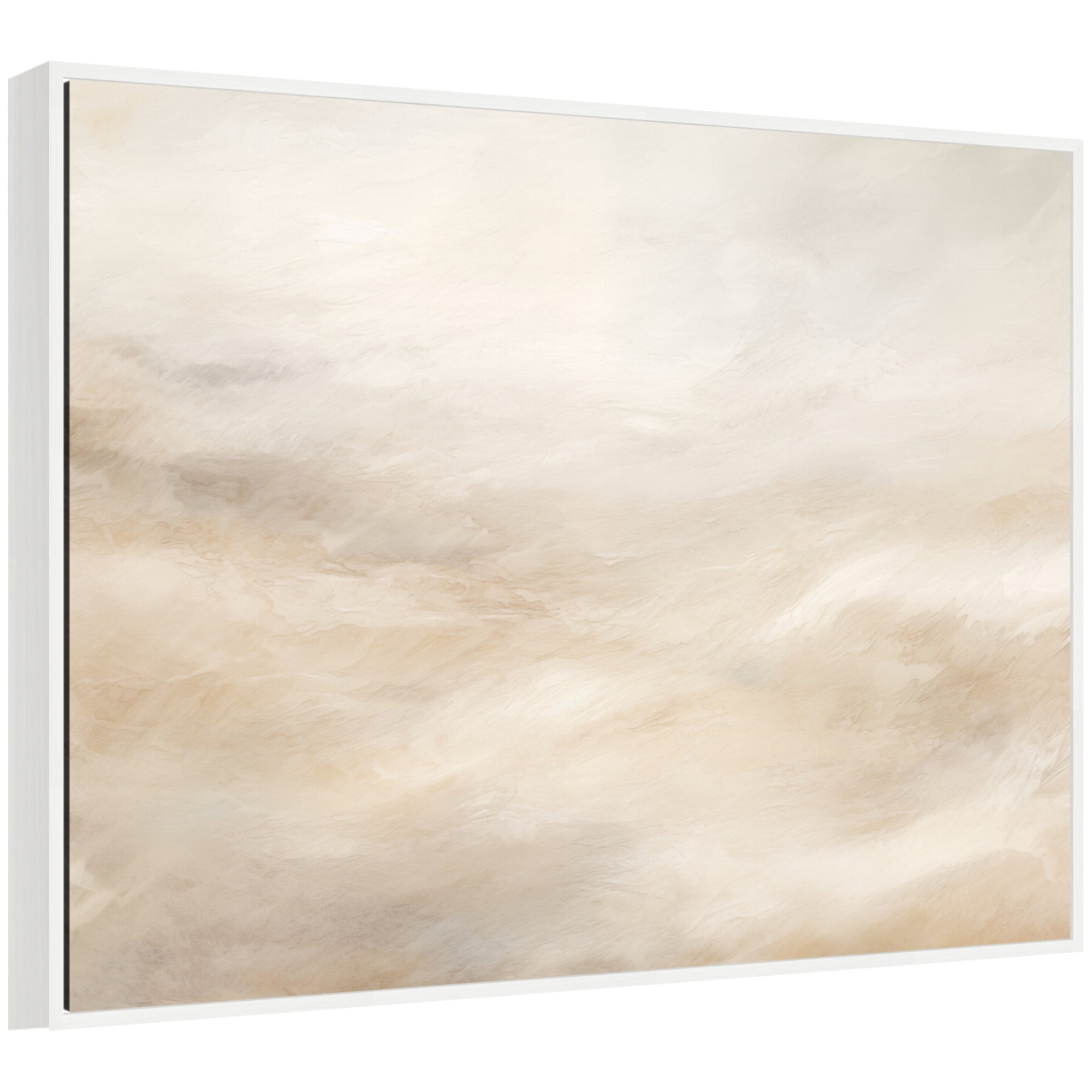Sylvie Tonal Abstract Textural White and Beige Framed Canvas by The Creative Bunch Studio