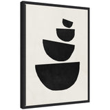 Sylvie Black Geometric Abstract 1 Framed Canvas showcasing layered black geometric shapes on white background, modern polystyrene frame visible