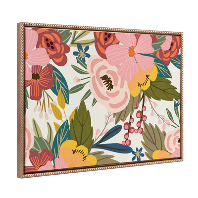 Sylvie Beaded Softly Framed Canvas art by Mia Charro with colorful floral illustration and gold vintage beaded frame