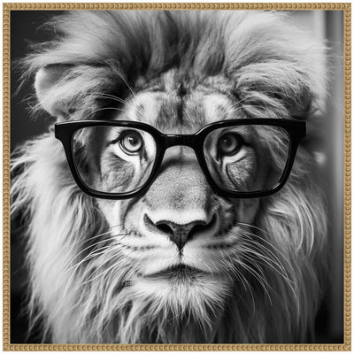 Sylvie Black and White Lion in Reading Glasses Framed Canvas by kateandlaurel - product image 4 for Resin Society