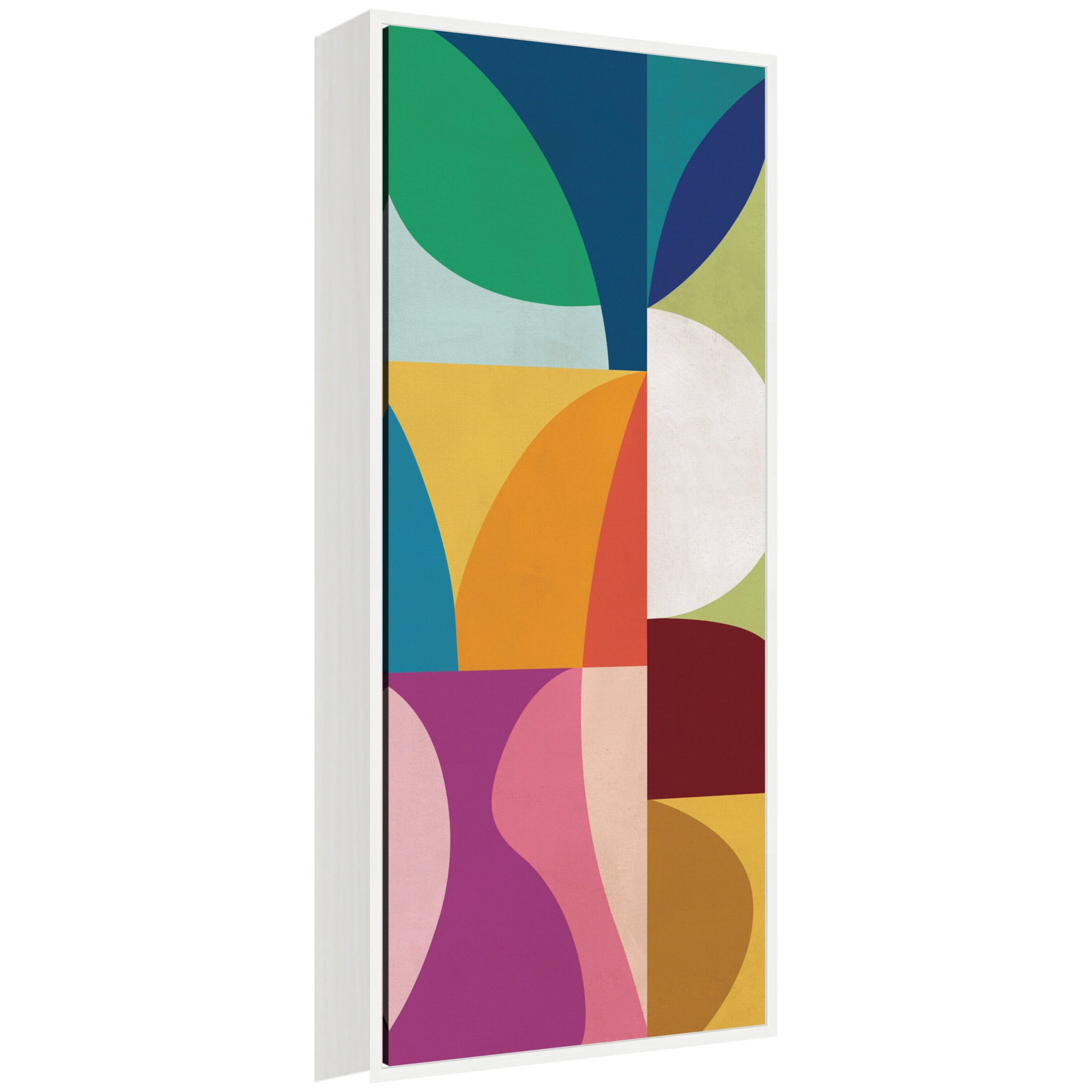 Framed Abstract 01 Panel 1 by Rachel Lee featuring layered curved forms with blue, beige, rust, and cream tones in Sylvie designer frame