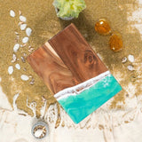 Mini Resin Date Night Board handcrafted with acacia wood and eco-friendly resin in Caribbean Blue