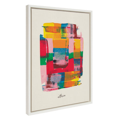 Sylvie Embrace The Excess framed canvas art by Amber Vittoria, showing colorful female portrait with flowing forms