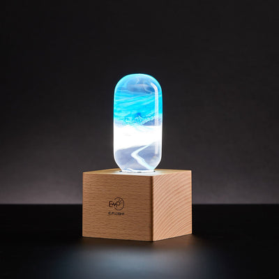EP Light Blue Decorative Resin LED Lamp with wooden base