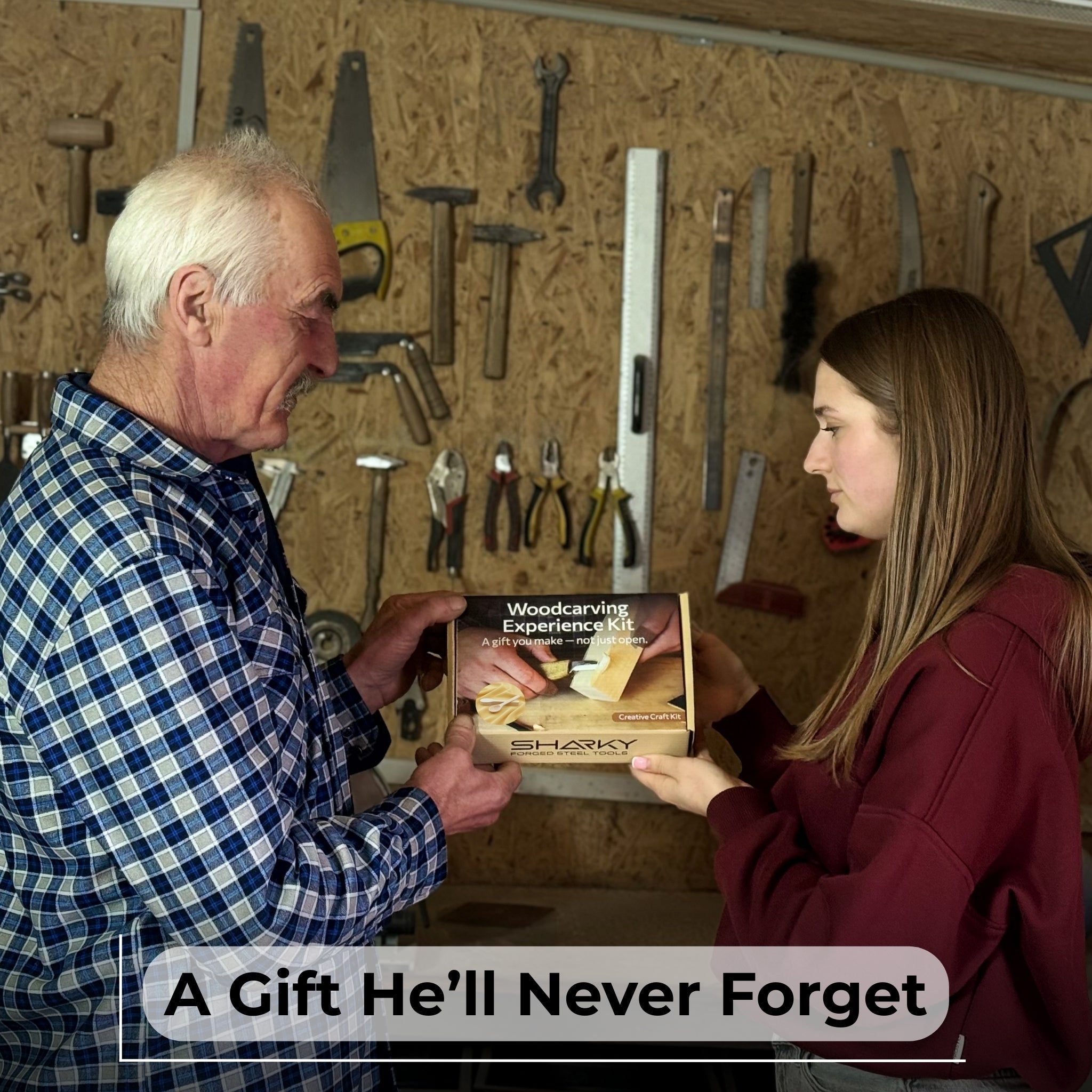 Beginner DIY Spoon Carving Kit with hand-forged knives, linden wood blanks, and carving tools laid out