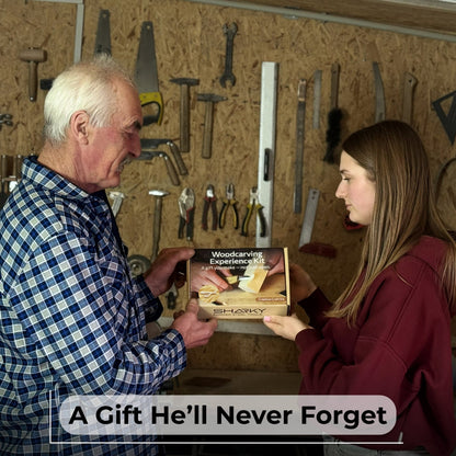 Beginner DIY Spoon Carving Kit with hand-forged knives, linden wood blanks, and carving tools laid out