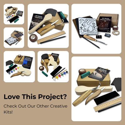 Beginner Heart Wood Carving and Painting Kit with tools and paints laid out