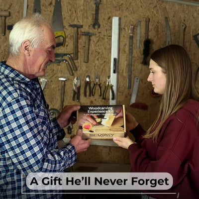 Beginner Heart Wood Carving and Painting Kit with tools and paints laid out