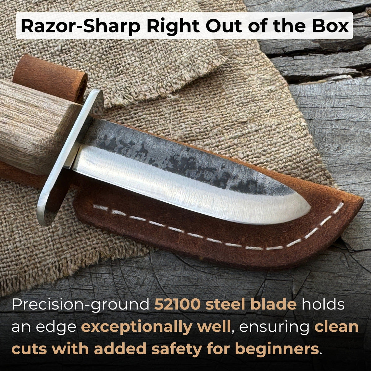 Beginner’s woodcarving knife with 6 cm carbon steel blade and leather sheath by Sharky Forged Steel Tools