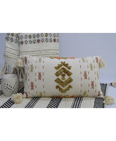 Embroidery Throw Pillow with Tassels 14" X 24"