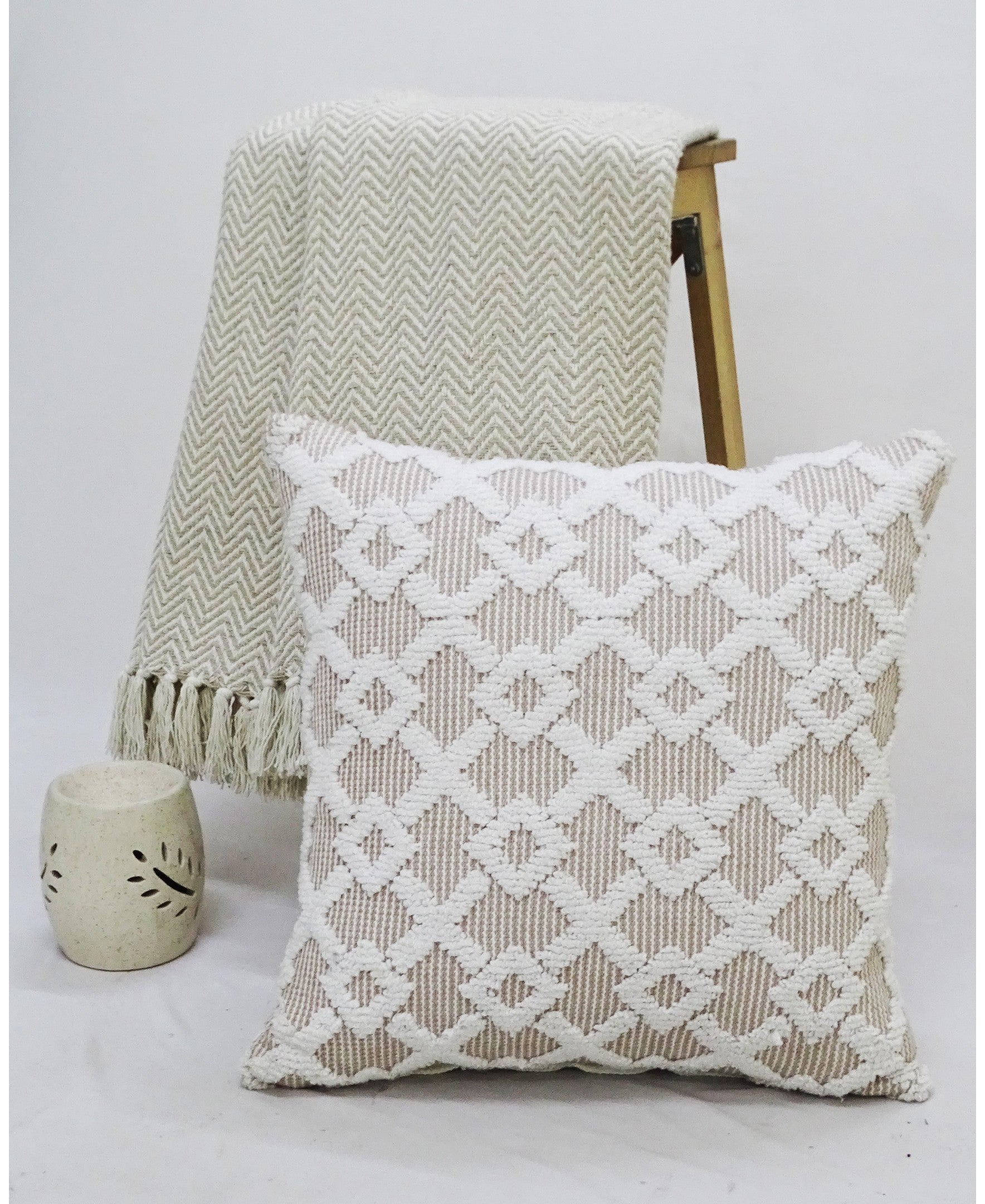 Decorative Beige Accent Throw Pillow 20"x20" by Vibhsa