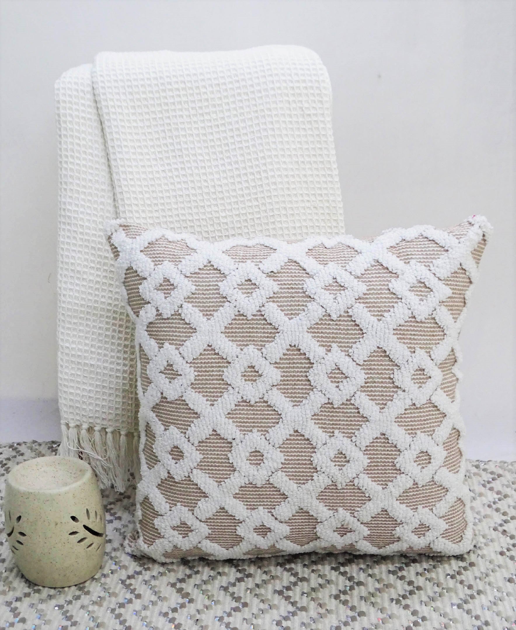 Decorative Beige Accent Throw Pillow 20"x20" by Vibhsa