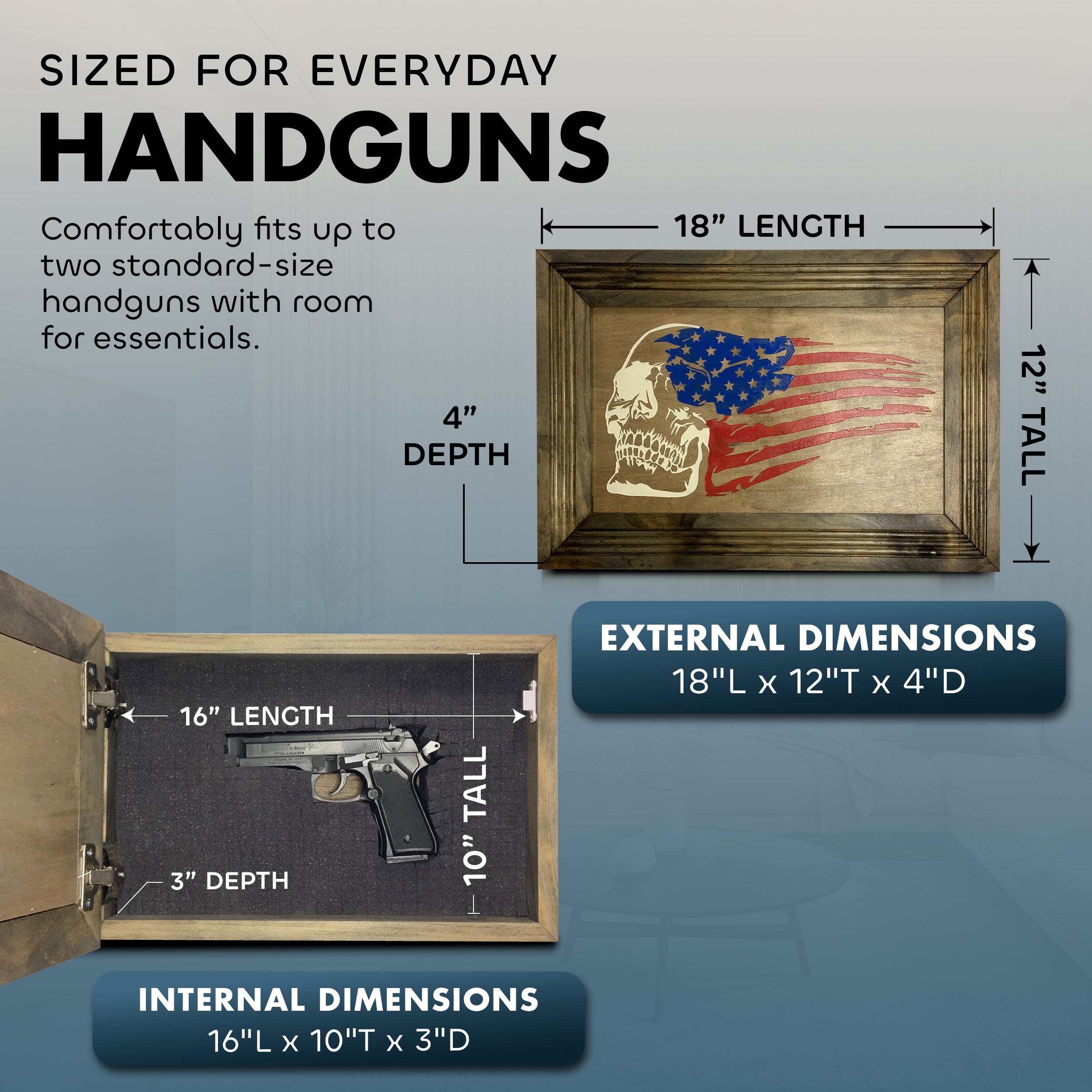American Flag & Skull Hidden Gun Safe Concealed Furniture Quick Access by Bellewood Designs - product image 6 for Resin Society
