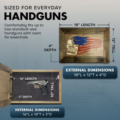 American Flag & Skull Hidden Gun Safe Concealed Furniture Quick Access by Bellewood Designs - product image 6 for Resin Society