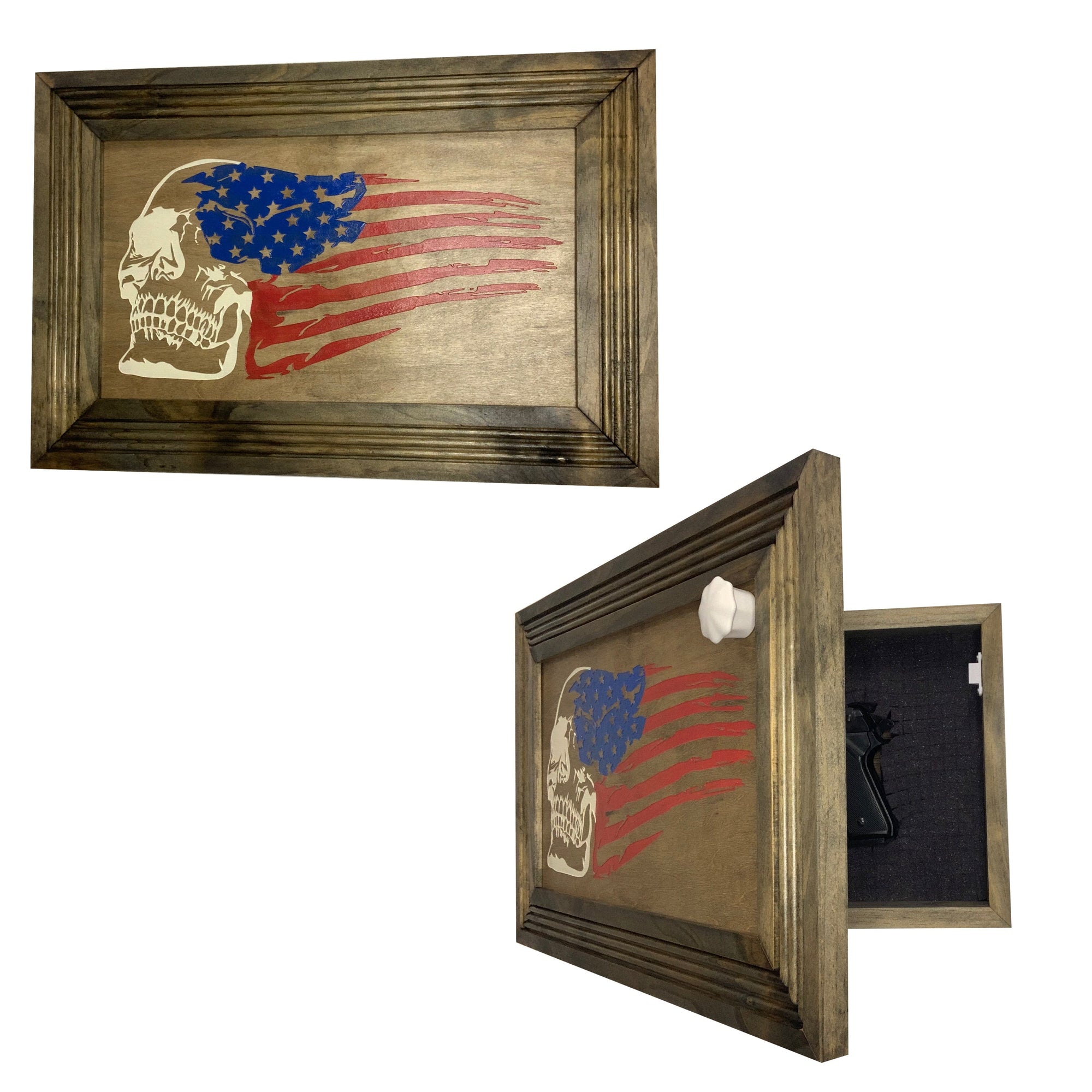 American Flag & Skull Hidden Gun Safe Concealed Furniture Quick Access by Bellewood Designs - product image 8 for Resin Society