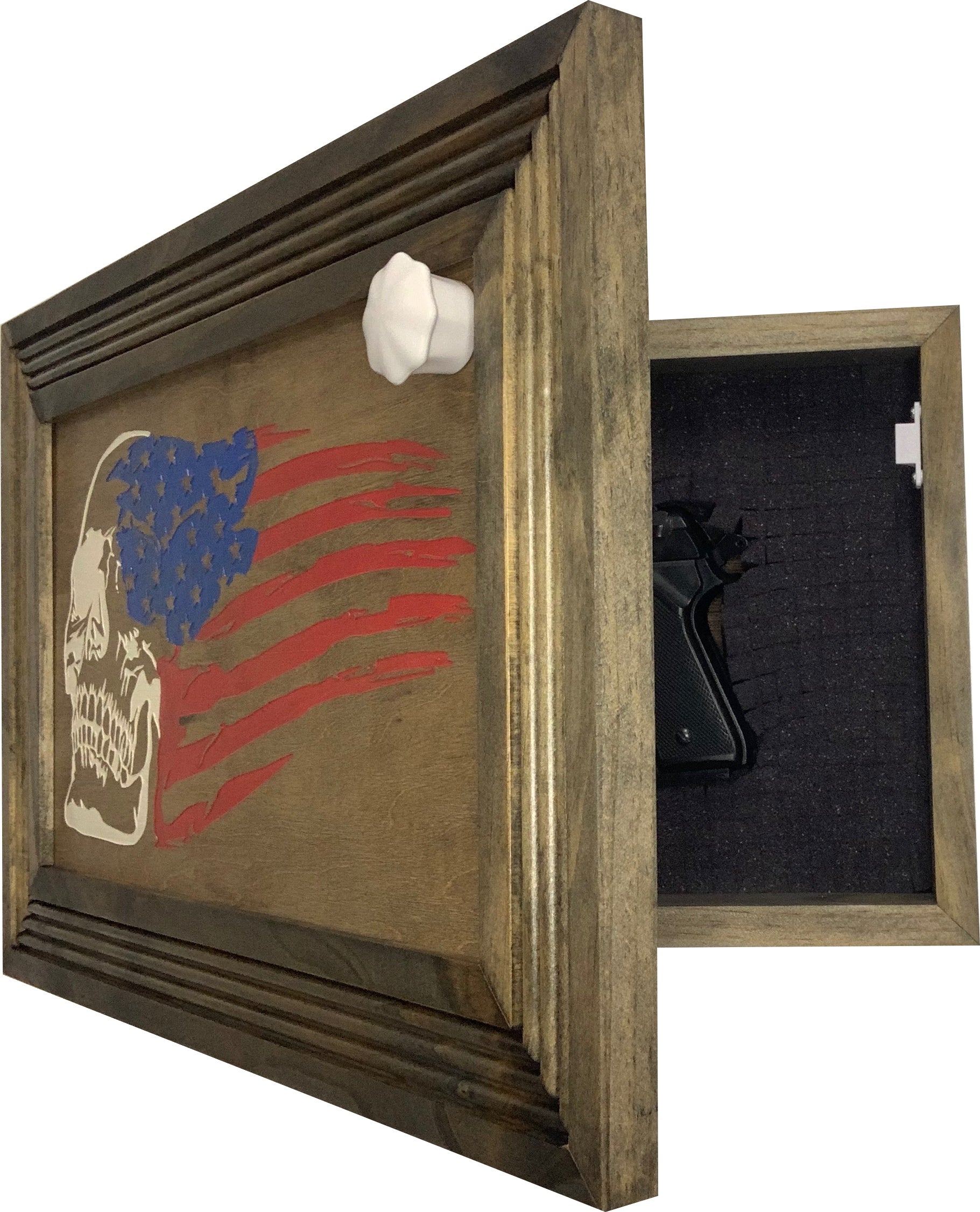 American Flag & Skull Hidden Gun Safe Concealed Furniture Quick Access by Bellewood Designs - product image 11 for Resin Society