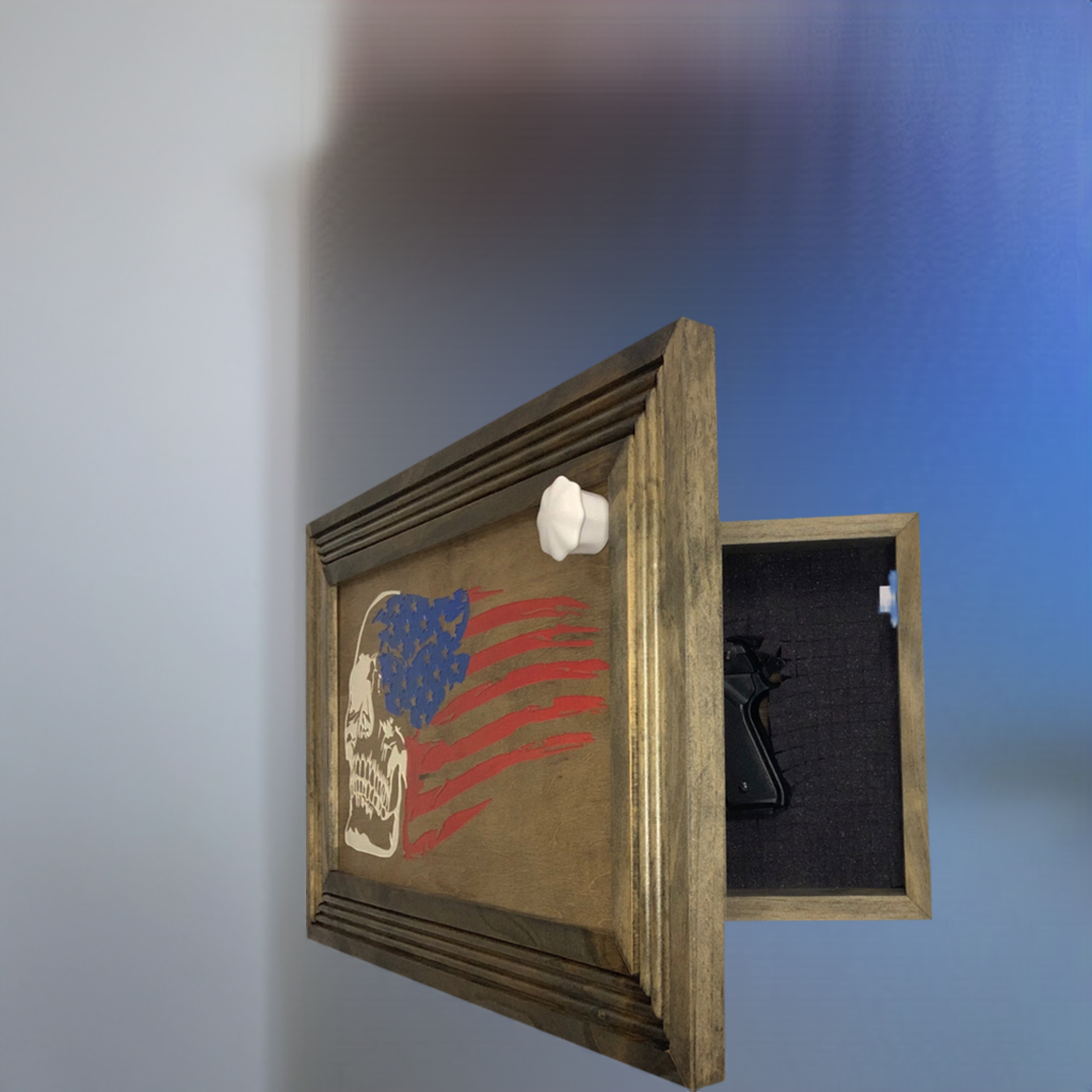 American Flag & Skull Hidden Gun Safe Concealed Furniture Quick Access by Bellewood Designs - product image 13 for Resin Society