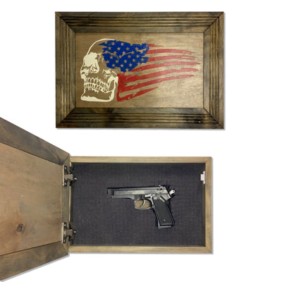 American Flag & Skull Hidden Gun Safe Concealed Furniture Quick Access by Bellewood Designs - main product image for Resin Society