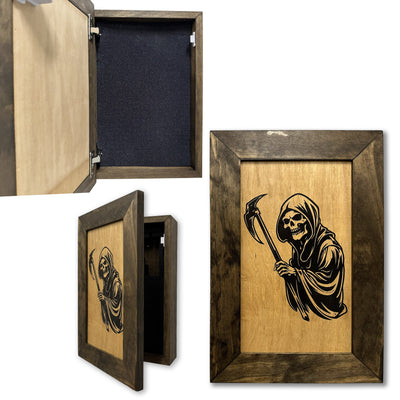 Grim Reaper Hidden Gun Safe Concealment Shelf Concealed Furniture by Bellewood Designs - main product image for Resin Society