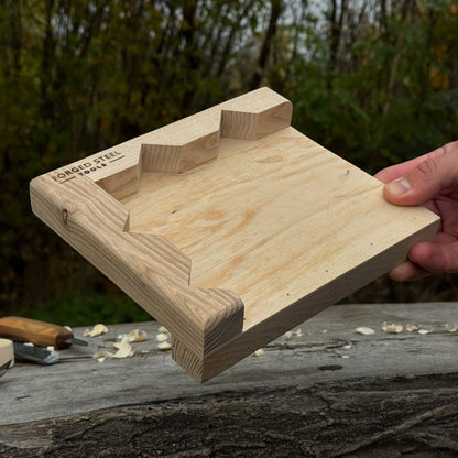 Handcrafted wooden bench hook for wood carving and chiseling by Sharky Forged Steel Tools