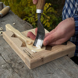 Handcrafted wooden bench hook for wood carving and chiseling by Sharky Forged Steel Tools