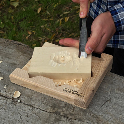 Handcrafted wooden bench hook for wood carving and chiseling by Sharky Forged Steel Tools