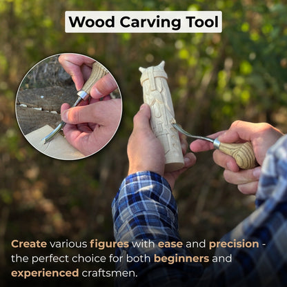 Bent carving gouge with palm handle showing 8 mm and 12 mm blade options by Sharky Forged Steel Tools