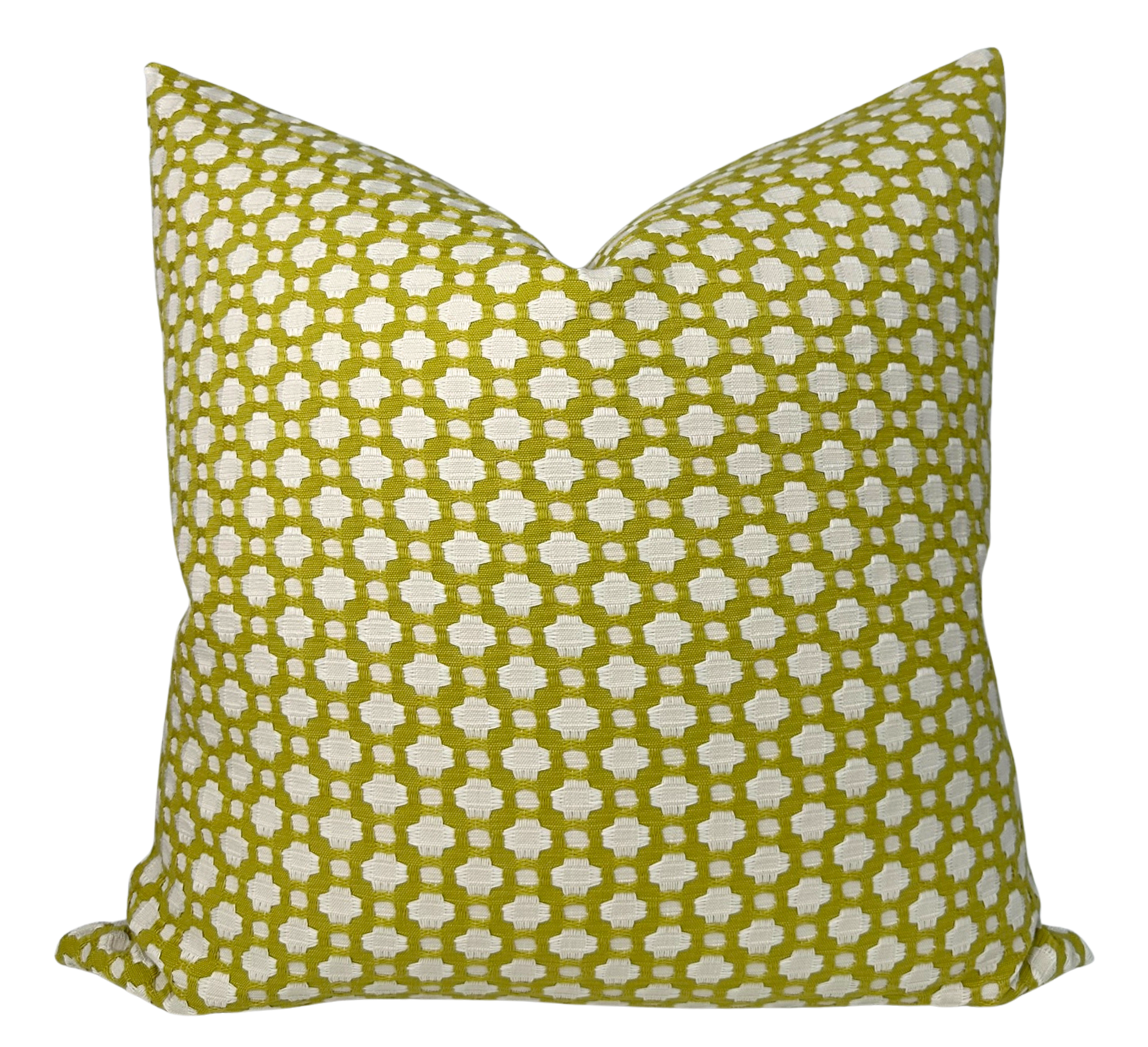 Betwixt Pillow Cover in Chartreuse showing hand-woven front fabric and ivory linen back