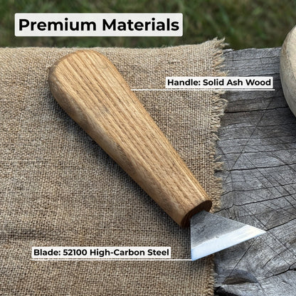 Bevel Edge Carving Knife with 3.5 cm blade and wooden handle by Sharky Forged Steel Tools
