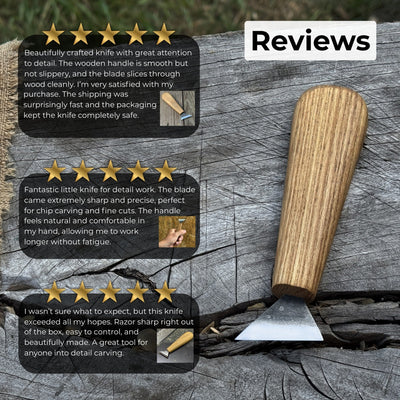 Bevel Edge Carving Knife with 3.5 cm blade and wooden handle by Sharky Forged Steel Tools