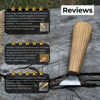 Bevel Edge Carving Knife with 3.5 cm blade and wooden handle by Sharky Forged Steel Tools