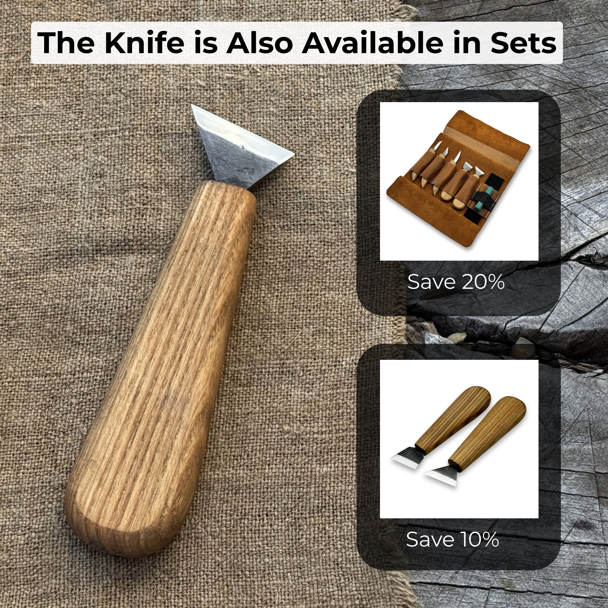 Bevel Edge Carving Knife with 3.5 cm blade and wooden handle by Sharky Forged Steel Tools