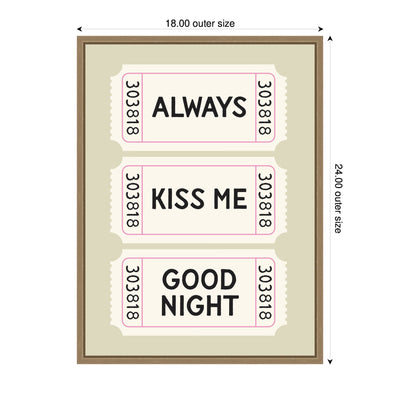 Above Bed Decor, Always Kiss Me Goodnight Ticket Print, Sage Green Wall Art Retro Poster by Lucky Guava Framed Canvas Wall Art Print