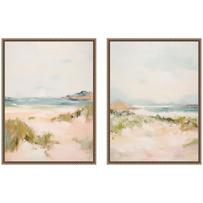 Tranquil Landscape 2 Piece Framed Canvas Wall Art Set by Amy Lighthall in Sylvie Beaded Dark Gold frame shown hung on a wall