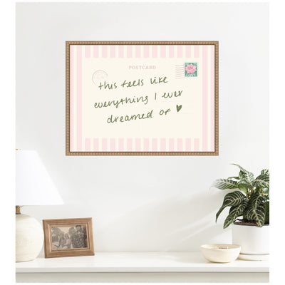 Vintage Postcard Print Pink Stripe Travel Dream by Lucky Guava Framed Canvas Wall Art Print