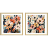 Framed 2 piece Garden Bloom Abstract Bouquet wall art set in Florence Gold frames