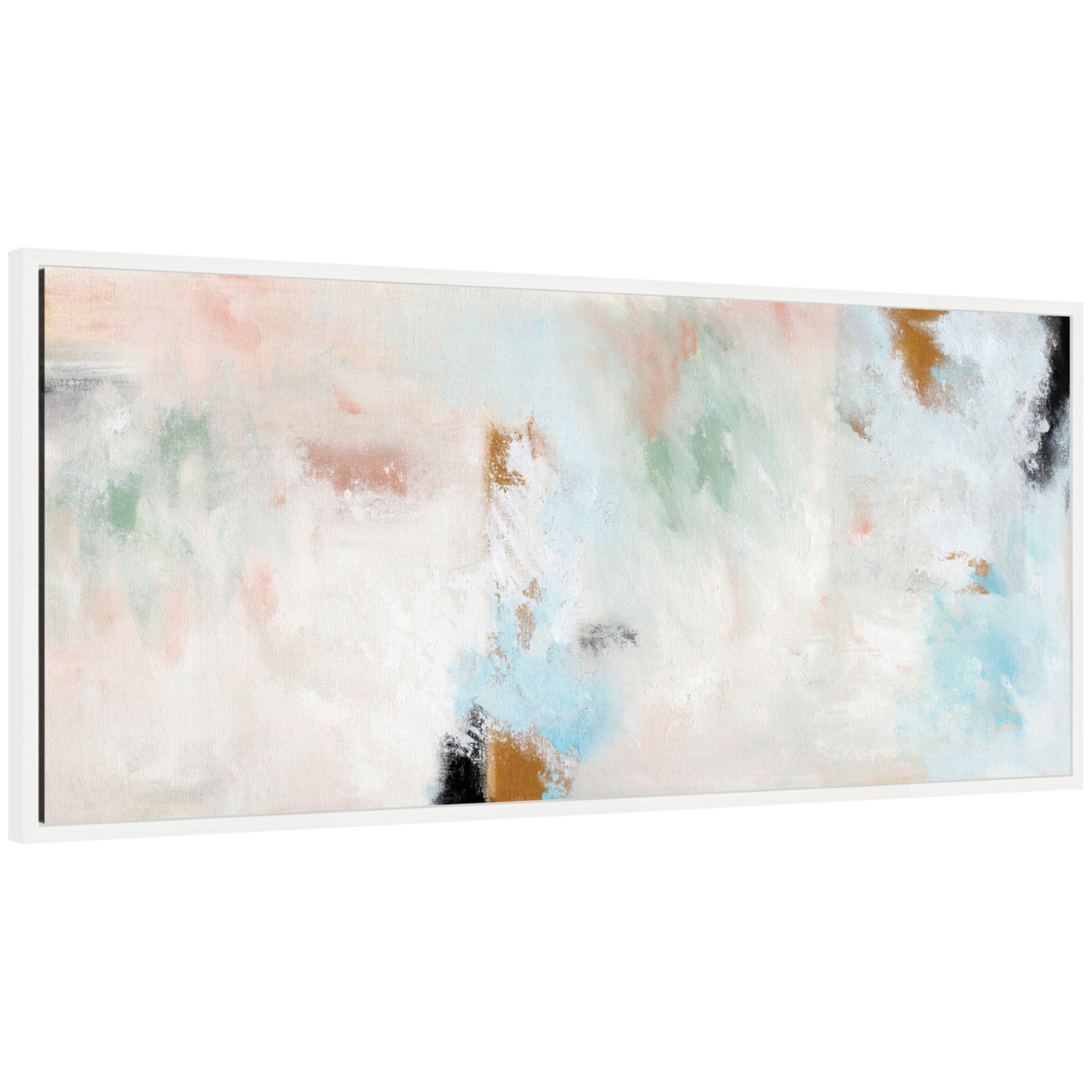 Sylvie Foggy Ice Forest Framed Canvas showing abstract forest image in cool muted tones with thin modern frame
