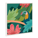 Sylvie Beaded Tropical Toucan Framed Canvas Art by Carey Copeland showing a colorful toucan with a vintage beaded white polystyrene frame