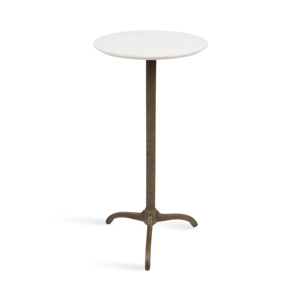 Henshall Marble and Metal Round Side Table featuring a circular marble tabletop and sculptural aluminum tripod base