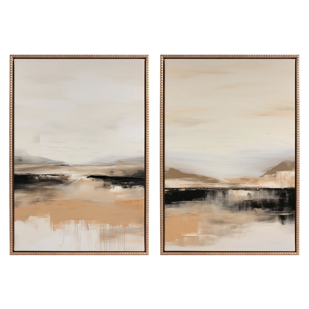 Sylvie Beaded Peaceful Landscape I and II framed canvas art set featuring serene outdoor scenes in gold beaded frames