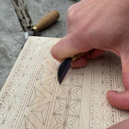Big Basswood Woodcarving Practice Board with pre-drawn design by Sharky Forged Steel Tools
