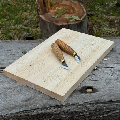 Big Basswood Woodcarving Practice Board with pre-drawn design by Sharky Forged Steel Tools