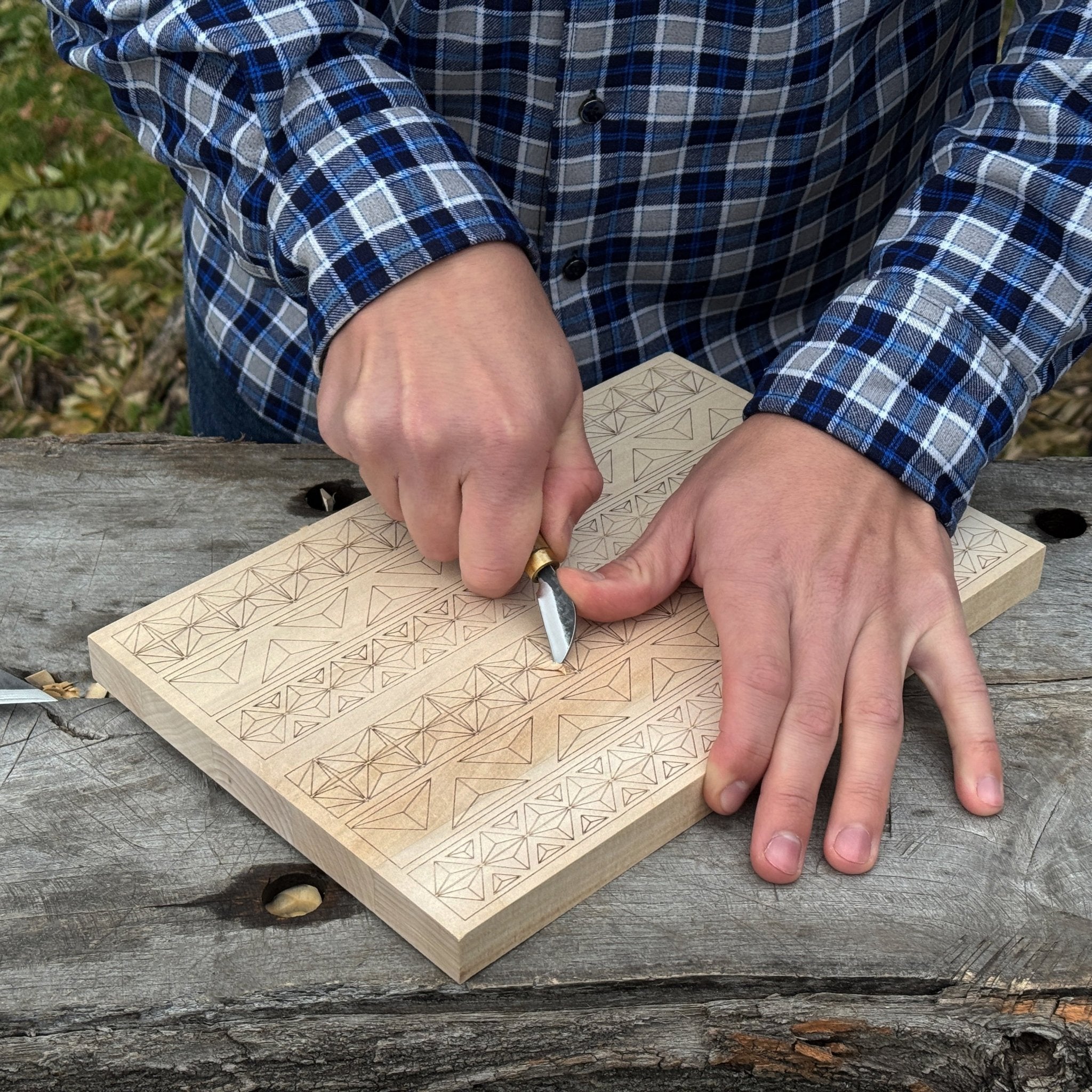 Big Basswood Woodcarving Practice Board with pre-drawn design by Sharky Forged Steel Tools