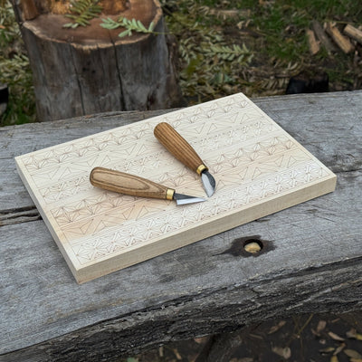 Big Basswood Woodcarving Practice Board with pre-drawn design by Sharky Forged Steel Tools